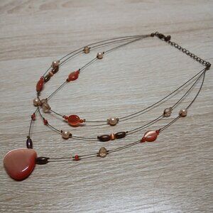 Vintage Bronze Tone & Faux Stone Beaded Necklace Costume Jewelry #1